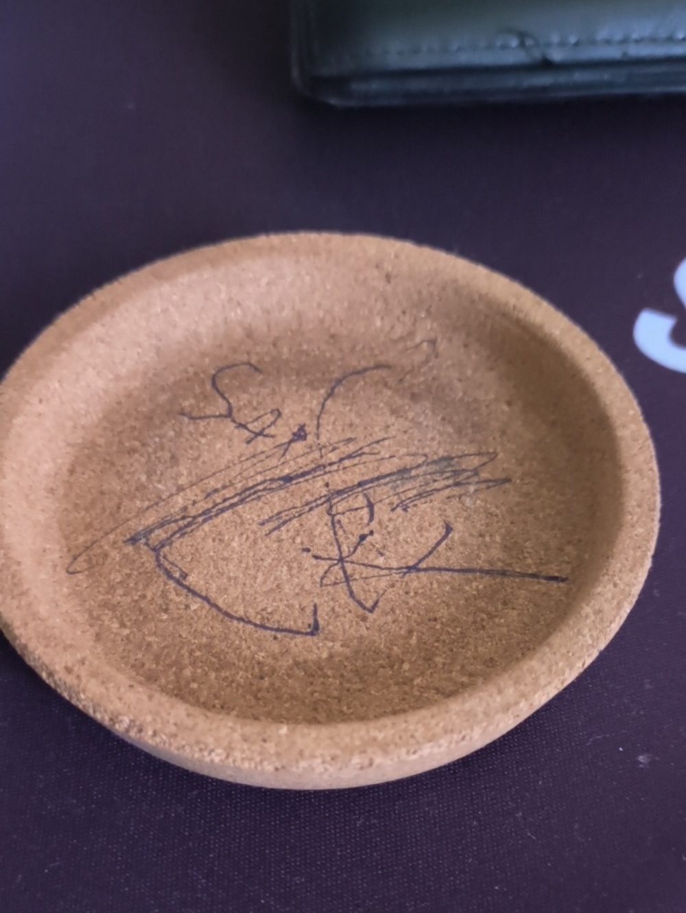 Cork Trinket Dish with Hand-Drawn Ink Marks